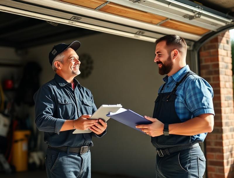 Garage Door Stamford technician explaining repair options to homeowner